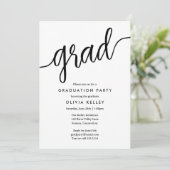 ミニマリスト白黒スクリプト卒業パーティー 招待状 (スタンド正面)