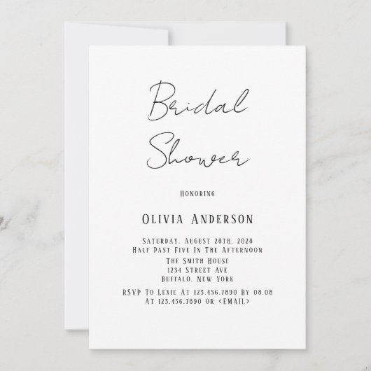 ミニマリスト白黒タイブライダルシャワー 招待状 (正面)