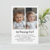 ミニマリスト白黒ツインズ誕生日写真 招待状 (スタンド正面)