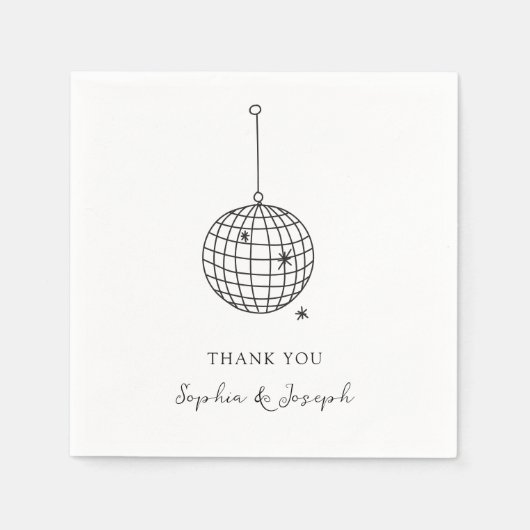 ミニマリスト白黒ディスコボール スタンダードカクテルナプキン (正面)