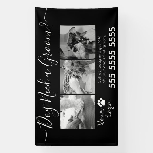 ミニマリスト白黒ドッググルーミング 横断幕 (縦)