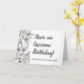 ミニマリスト白黒ハッピーバースデー  カード (黄色い花)