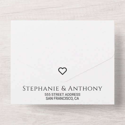 ミニマリスト白黒ハートモダン結婚ズ オールインワン招待状 (裏面)