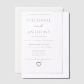 ミニマリスト白黒ハートモダン結婚ズ ベラム紙招待状 (オフセット)