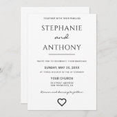 ミニマリスト白黒ハートモダン結婚ズ 招待状 (正面/裏面)