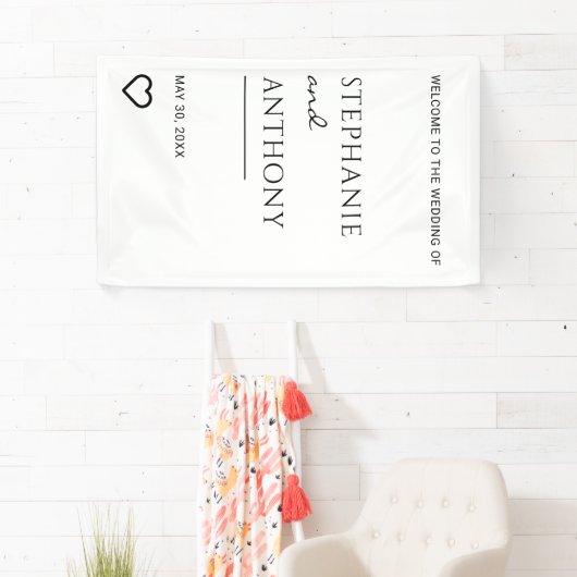 ミニマリスト白黒ハートモダン結婚ズ 横断幕 (インサイチュ)