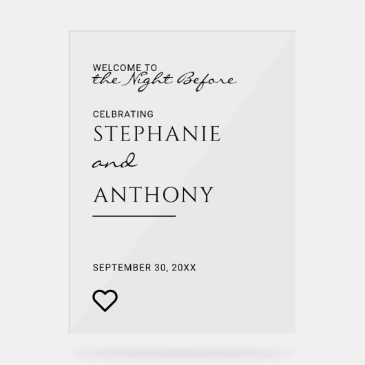 ミニマリスト白黒ハートリハーサルモダン アクリルサイン (正面)