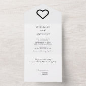ミニマリスト白黒ハート結婚ズ オールインワン招待状 (内側)