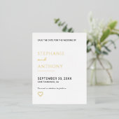 ミニマリスト白黒ハート結婚ズ 箔招待状ポストカード (立ち正面)