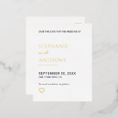 ミニマリスト白黒ハート結婚ズ 箔招待状ポストカード (正面/裏面)