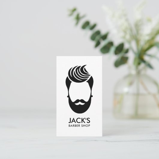 ミニマリスト白黒バーバーバーショップ 名刺 (スタンド正面)