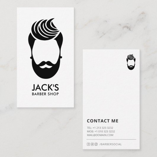 ミニマリスト白黒バーバーバーショップ 名刺 (正面/裏面)