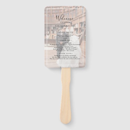 ミニマリスト白黒フォト結婚式 プログラム ハンドファン (正面)