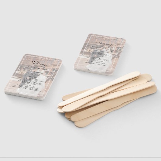 ミニマリスト白黒フォト結婚式 プログラム ハンドファン (組立なし)