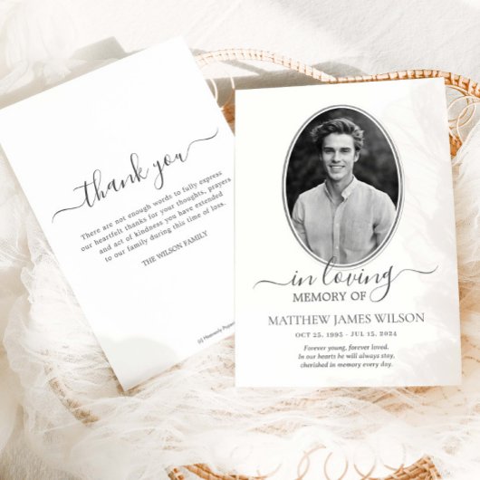 ミニマリスト白黒フォト葬儀メモリアル サンキューカード