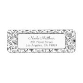 ミニマリスト白黒フローラ差出人住所 ラベル (正面)