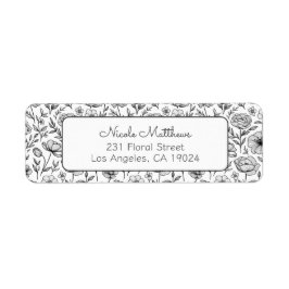 ミニマリスト白黒フローラ差出人住所 ラベル