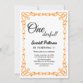 ミニマリスト白黒フローラ1st誕生日 招待状 (正面)