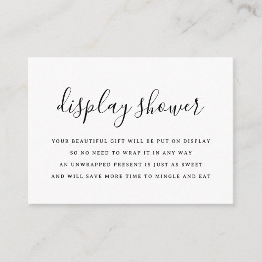 ミニマリスト白黒ブライダルディスプレイシャワー エンクロージャーカード (正面)