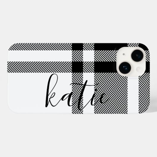 ミニマリスト白黒プレイド名前をカスタムする Case-Mate iPhoneケース (裏面 (横))