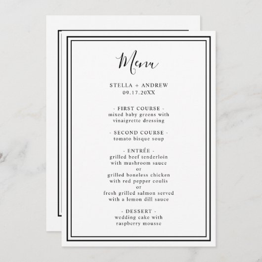 ミニマリスト白黒ミニマル結婚リスト メニュー (正面/裏面)