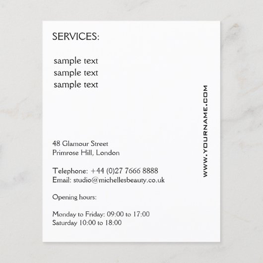 ミニマリスト白黒メエレガントクフェミニンアップ チラシ (裏面)