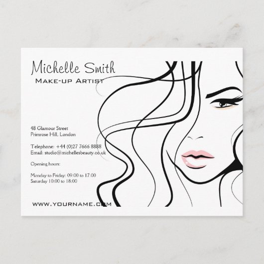 ミニマリスト白黒メエレガントクフェミニンアップ ポストカード (正面)