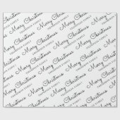 ミニマリスト白黒メリークリスマスファミリーネーム ラッピングペーパー (フラット)