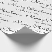 ミニマリスト白黒メリークリスマスファミリーネーム ラッピングペーパー (角)