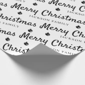 ミニマリスト白黒メリークリスマスファミリーネーム ラッピングペーパー (角)