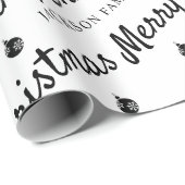 ミニマリスト白黒メリークリスマスファミリーネーム ラッピングペーパー (ロールコーナー)