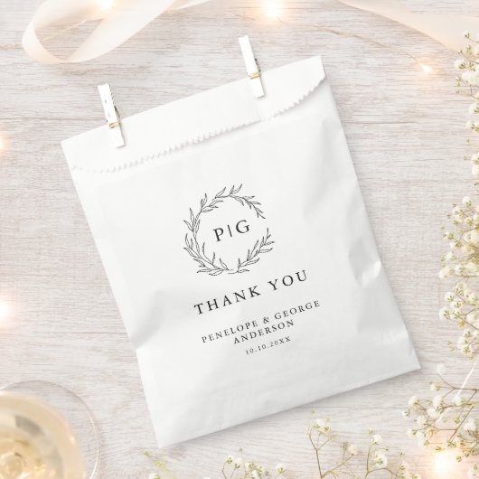 ミニマリスト白黒モダンリーフ結婚ズ フェイバーバッグ (クリップ留めされた状態)