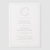 ミニマリスト白黒モダンリーフ結婚ズ ベラム紙招待状 (正面)