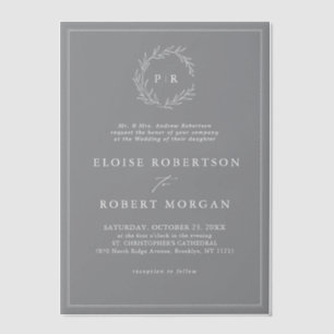 ミニマリスト白黒モダンリーフ結婚ズ ベラム紙招待状