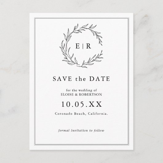 ミニマリスト白黒モダンリーフ結婚ズ ポストカード (正面)