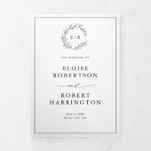 ミニマリスト白黒モダンリーフ結婚ズ 三つ折り案内状 (カバー)