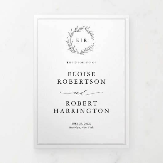 ミニマリスト白黒モダン写真結婚の 三つ折り案内状 (カバー)