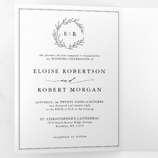 ミニマリスト白黒モダン写真結婚の 三つ折り案内状 (内部最初)