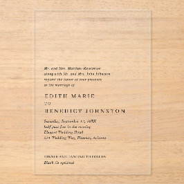 ミニマリスト白黒モダン結婚ズ アクリル招待状