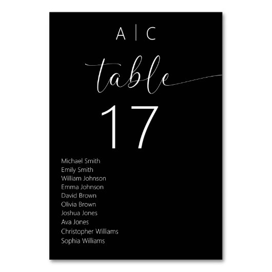 ミニマリスト白黒モダン結婚ズ テーブルナンバー (正面)