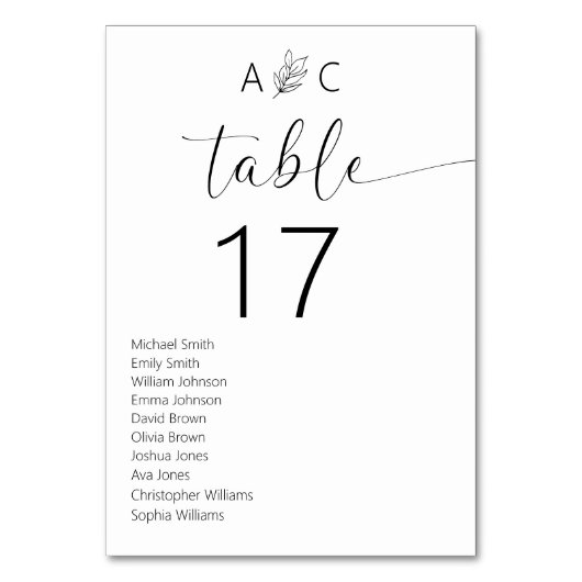 ミニマリスト白黒モダン結婚ズ テーブルナンバー (正面)