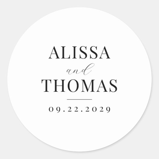 ミニマリスト白黒モダン結婚ズ ラウンドシール (正面)
