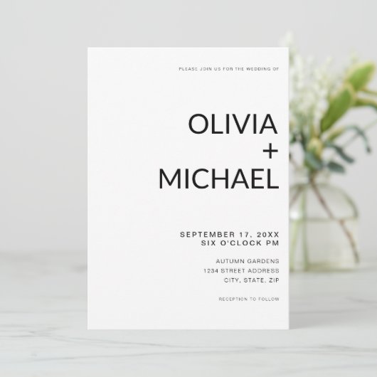 ミニマリスト白黒モダン結婚ズ 招待状 (スタンド正面)