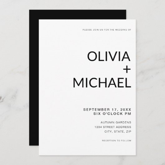 ミニマリスト白黒モダン結婚ズ 招待状 (正面/裏面)