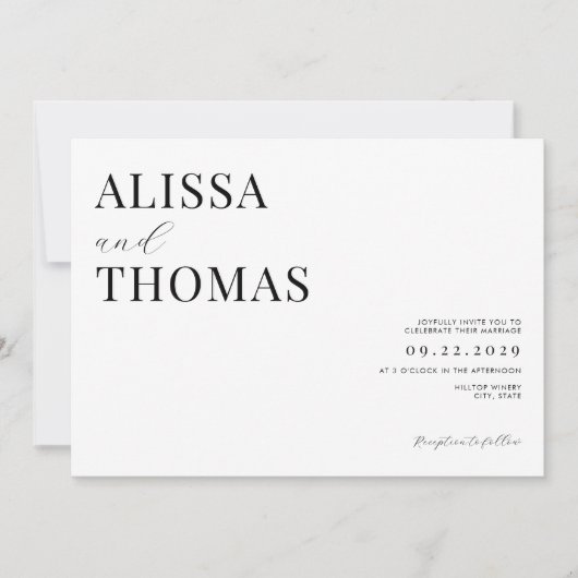 ミニマリスト白黒モダン結婚ズ 招待状 (正面)