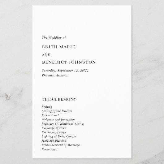 ミニマリスト白黒モダン結婚式 プログラム チラシ (正面)