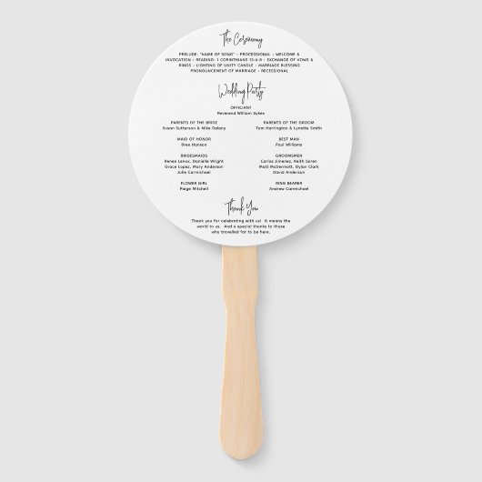 ミニマリスト白黒モダン結婚式 プログラム ハンドファン (裏面)