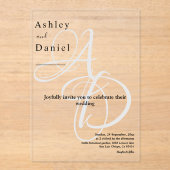 ミニマリスト白黒モノグラムシック結婚ズ アクリル招待状 (正面)