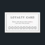 ミニマリスト白黒モノグラムモダンエレガント ロイヤリティカード<br><div class="desc">10のシンプルパンチで囲まれたモダンミニマルなデザインを特徴とするビジネスロイヤリティカー縁どド。裏面には2つのイニシャルモノグラムのロゴと連絡お客様の情報が縁ど囲まれる。すべての文字は白い背景の上に黒で、フォントと背景色は任意の色に変更することができる。このロイヤリティカードは素晴らし、美容師、美しいサロンまたはスパ用であるが、クラシックスタイルは任意のビジネスに使用することができる。</div>
