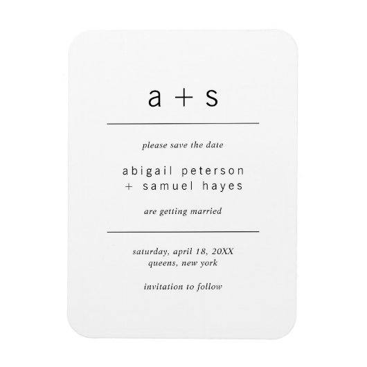 ミニマリスト白黒モノグラム日付を保存 マグネット (縦)